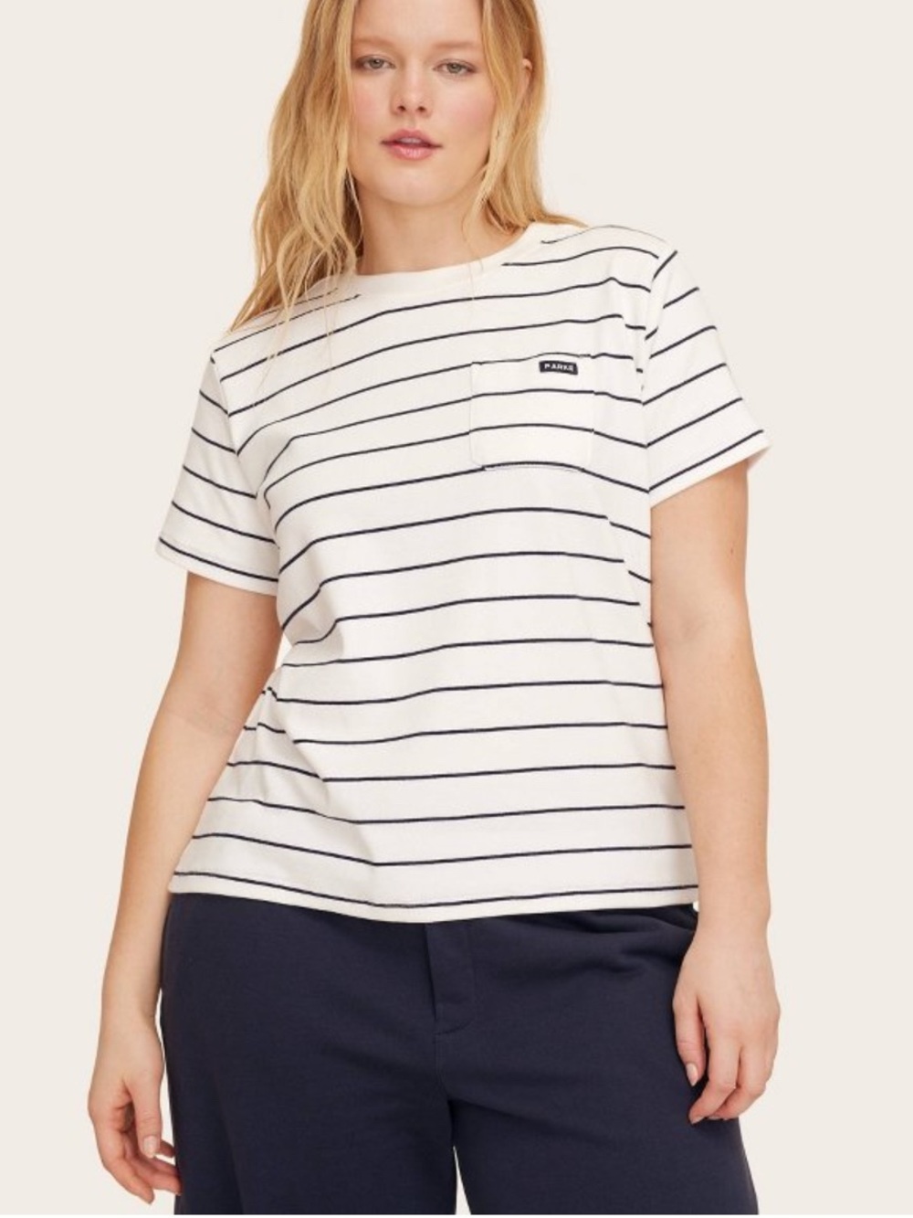 Parke x Target Short-sleeve crew neck pocket t-shirt navy blue striped